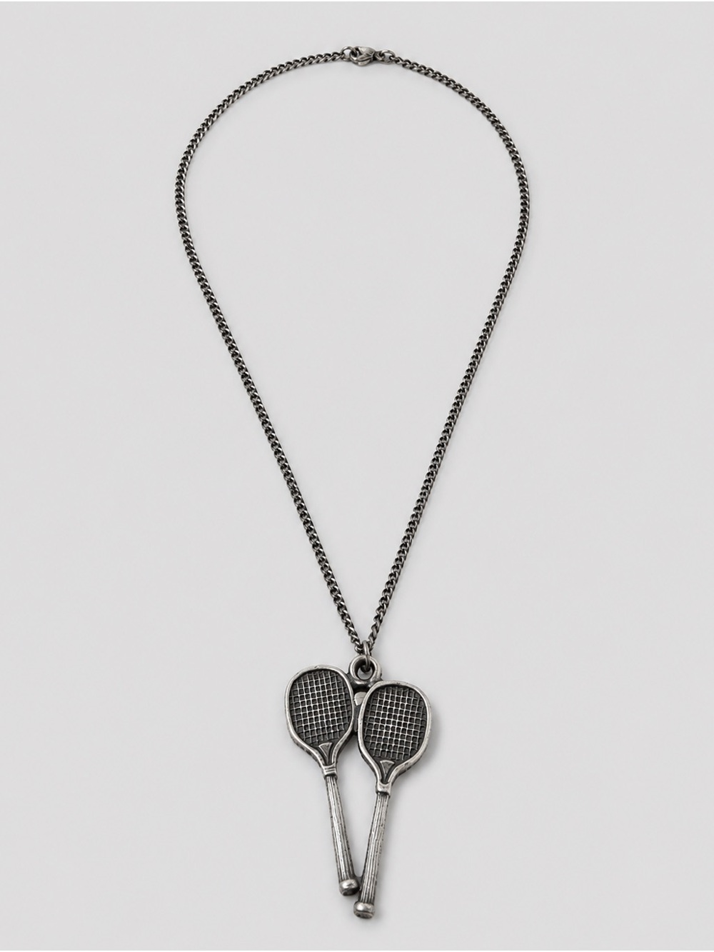 Pewter Tennis Racket Pendant Necklace Vintage Style Sports Jewelry